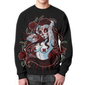 full_print_sweatshirt с принтом Sugar skull girl во Владимире,  |  | Тематика изображения на принте: 