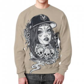 full_print_sweatshirt с принтом Девушка и черепа с розами во Владимире,  |  | 