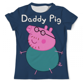 full_print_tee с принтом Daddy Pig во Владимире, Футболка с нанесением полноцветного изображения по всей поверхности может быть выполнена в двух вариантах - ХЛОПОК и СИНТЕТИКА. | Хлопок - ткань из 100% хлопка высшего качества пенье.  <br>Синтетика - ткань с высоким содержанием синтетического волокна (до 80%).  Материал хорошо тянется, имеет приятную на ощупь фактуру | Тематика изображения на принте: 