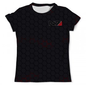 full_print_tee с принтом N7 - Mass Effect во Владимире, Футболка с нанесением полноцветного изображения по всей поверхности может быть выполнена в двух вариантах - ХЛОПОК и СИНТЕТИКА. | Хлопок - ткань из 100% хлопка высшего качества пенье.  <br>Синтетика - ткань с высоким содержанием синтетического волокна (до 80%).  Материал хорошо тянется, имеет приятную на ощупь фактуру | 