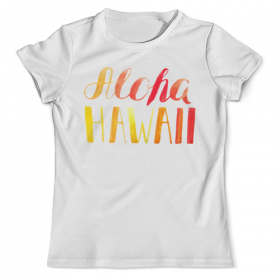 full_print_tee с принтом Aloha Hawaii во Владимире, Футболка с нанесением полноцветного изображения по всей поверхности может быть выполнена в двух вариантах - ХЛОПОК и СИНТЕТИКА. | Хлопок - ткань из 100% хлопка высшего качества пенье.  <br>Синтетика - ткань с высоким содержанием синтетического волокна (до 80%).  Материал хорошо тянется, имеет приятную на ощупь фактуру | 