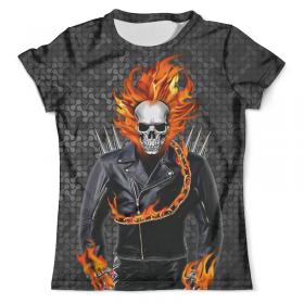 full_print_tee с принтом Ghost Rider во Владимире, Футболка с нанесением полноцветного изображения по всей поверхности может быть выполнена в двух вариантах - ХЛОПОК и СИНТЕТИКА. | Хлопок - ткань из 100% хлопка высшего качества пенье.  <br>Синтетика - ткань с высоким содержанием синтетического волокна (до 80%).  Материал хорошо тянется, имеет приятную на ощупь фактуру | Тематика изображения на принте: 