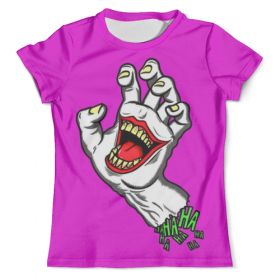 full_print_tee с принтом Hand Joker во Владимире, Футболка с нанесением полноцветного изображения по всей поверхности может быть выполнена в двух вариантах - ХЛОПОК и СИНТЕТИКА. | Хлопок - ткань из 100% хлопка высшего качества пенье.  <br>Синтетика - ткань с высоким содержанием синтетического волокна (до 80%).  Материал хорошо тянется, имеет приятную на ощупь фактуру | 