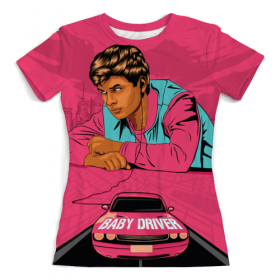 full_print_woman_tee с принтом Baby Driver во Владимире, Футболка с нанесением полноцветного изображения по всей поверхности может быть выполнена в двух вариантах - ХЛОПОК и СИНТЕТИКА. | Хлопок - ткань из 100% хлопка высшего качества пенье.  <br>Синтетика - ткань с высоким содержанием синтетического волокна (до 80%).  Материал хорошо тянется, имеет приятную на ощупь фактуру | 