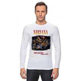 Мужской лонгслив с принтом Nirvana Unplagged album t-shirt во Владимире, Хлопок |  | Тематика изображения на принте: 