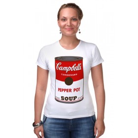 Женская футболка стрэйч с принтом Campbells Soup (Энди Уорхол) во Владимире,  |  | 