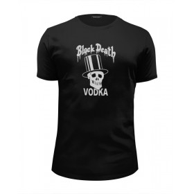 Мужская футболка Premium с принтом Black Death Vodka во Владимире, Белый, черный, серый меланж, голубой: 100% хлопок, плотность 160 гр. Остальные цвета: 92% хлопок, 8% лайкра, плотность 170-180гр. |  | 