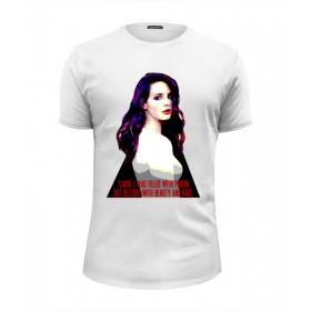 Мужская футболка Premium с принтом Lana Del Rey - Ultraviolence Era (Front Back) во Владимире, Белый, черный, серый меланж, голубой: 100% хлопок, плотность 160 гр. Остальные цвета: 92% хлопок, 8% лайкра, плотность 170-180гр. |  | 