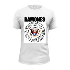 Мужская футболка Premium с принтом Ramones во Владимире, Белый, черный, серый меланж, голубой: 100% хлопок, плотность 160 гр. Остальные цвета: 92% хлопок, 8% лайкра, плотность 170-180гр. |  | Тематика изображения на принте: 