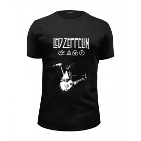 Мужская футболка Premium с принтом Led Zeppelin во Владимире, Белый, черный, серый меланж, голубой: 100% хлопок, плотность 160 гр. Остальные цвета: 92% хлопок, 8% лайкра, плотность 170-180гр. |  | 