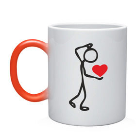 Кружка хамелеон Человечек с сердцем: во Владимире, керамика | меняет цвет при нагревании, емкость 330 мл | Тематика изображения на принте: любовь | сердечко | сердце | человечек | чувства
