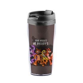 Термокружка-непроливайка с принтом Five Nights At Freddys во Владимире, внутренняя часть — пищевой пластик, наружная часть — прозрачный пластик, между ними — полиграфическая вставка с рисунком | объем — 350 мл, герметичная крышка | Тематика изображения на принте: 5 ночей с фредди | 5 ночей с фреди | 5 ночей у фредди | 5 ночей у фреди | five nights at freddys | fnaf | фнаф | фредди | фреди