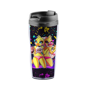 Термокружка-непроливайка с принтом Chica во Владимире, внутренняя часть — пищевой пластик, наружная часть — прозрачный пластик, между ними — полиграфическая вставка с рисунком | объем — 350 мл, герметичная крышка | Тематика изображения на принте: 5 ночей с фредди | 5 ночей с фреди | 5 ночей у фредди | 5 ночей у фреди | chica | five nights at freddys | fnaf | фнаф | фредди | фреди | ципа