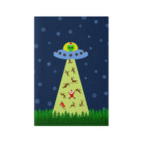 Обложка для паспорта матовая кожа с принтом Похищение Санта Клауса во Владимире, натуральная матовая кожа | размер 19,3 х 13,7 см; прозрачные пластиковые крепления | вязанный | дед мороз | нлоб инопланетяне | новый год | рождество | свитер