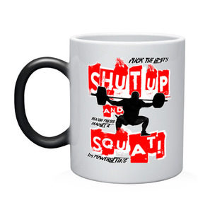 Кружка хамелеон Powerlifting shut up and squat: во Владимире, керамика | меняет цвет при нагревании, емкость 330 мл | Тематика изображения на принте: powerlifting | shut up and squat | пауэрлифтинг