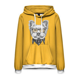Мужская толстовка 3D с принтом Йоркширский терьер_в очках во Владимире, 100% полиэстер | двухслойный капюшон со шнурком для регулировки, мягкие манжеты на рукавах и по низу толстовки, спереди карман-кенгуру с мягким внутренним слоем. | домашние животные | пес | собака | терьер
