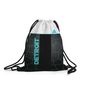 Рюкзак-мешок 3D с принтом DETROIT во Владимире, 100% полиэстер | плотность ткани — 200 г/м2, размер — 35 х 45 см; лямки — толстые шнурки, застежка на шнуровке, без карманов и подкладки | Тематика изображения на принте: 3d | detroit | абстракция | белый | город | игра | лого | логотип | надпись | полосы | треугольник | фигура | черный