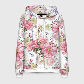 Мужская толстовка 3D с принтом Розовые розы во Владимире, 100% полиэстер | двухслойный капюшон со шнурком для регулировки, мягкие манжеты на рукавах и по низу толстовки, спереди карман-кенгуру с мягким внутренним слоем. | bouquet | fashion | flora | flowers | illustra | nature | ornament | patterns | petals | pink | roses | style | youth | белый | букет | графика | иллюстрация | картинка | лепестки | мода | молодежная | орнамент | природа | рисунок | розовые | розы