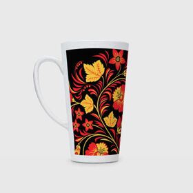 Кружка Латте с принтом Хохлома во Владимире, Белая керамика | Объем 480 мл; Высота 150 мм; Диаметр 90 мм | Тематика изображения на принте: вышиванка | ерёма | народная одежда | народное творчество | национальная одежда | под хохлому | роспись | русская народная | русские узоры | русский | русь | хохлома узоры | шут