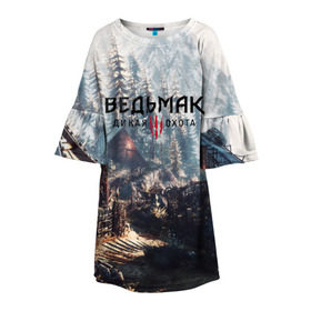 Детское платье 3D с принтом ВЕДЬМАК во Владимире, 100% полиэстер | прямой силуэт, чуть расширенный к низу. Круглая горловина, на рукавах — воланы | Тематика изображения на принте: cd projekt red | ciri | game | geralt | geralt of rivia | gwynbleidd | the witcher | the witcher 3: wild hunt | ведьмак | ведьмак 3: дикая охота | геральт | геральт из ривии | цири | цирилла