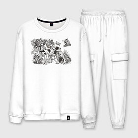 Мужской костюм хлопок с принтом Охотничьи собаки во Владимире, 100% хлопок | на свитшоте круглая горловина, мягкая резинка по низу. Брюки заужены к низу, на них два вида карманов: два “обычных” по бокам и два объемных, с клапанами, расположенные ниже линии бедра. Брюки с мягкой трикотажной резинкой на поясе и по низу штанин. В поясе для дополнительного комфорта — широкие завязки | hunt | hunter | охота | охотник | пес | рисунок | собаки | туризм | хобби