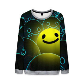 Мужской свитшот 3D с принтом НЕОНОВЫЕ СМАЙЛЫ во Владимире, 100% полиэстер с мягким внутренним слоем | круглый вырез горловины, мягкая резинка на манжетах и поясе, свободная посадка по фигуре | emoji | настроение | позитив | смайлики | смайлы | стикеры | текстура смайл | улыбки | фон смайл | эмодзи