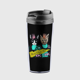 Термокружка-непроливайка с принтом Кис-Кис во Владимире, внутренняя часть — пищевой пластик, наружная часть — прозрачный пластик, между ними — полиграфическая вставка с рисунком | объем — 350 мл, герметичная крышка | punk | punk rock | rock | алина олешева | кис | кис кис | кокос | панк | панк рок | рок | софья сомусева | хмурый