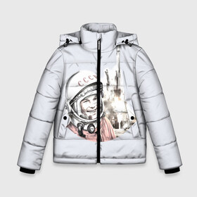 Зимняя куртка для мальчиков 3D с принтом Юрий Гагарин космический свет во Владимире, ткань верха — 100% полиэстер; подклад — 100% полиэстер, утеплитель — 100% полиэстер | длина ниже бедра, удлиненная спинка, воротник стойка и отстегивающийся капюшон. Есть боковые карманы с листочкой на кнопках, утяжки по низу изделия и внутренний карман на молнии. 

Предусмотрены светоотражающий принт на спинке, радужный светоотражающий элемент на пуллере молнии и на резинке для утяжки | 12 апреля | апрель | астронавт | восток | гагарин | день | космонавт | космонавтики | космофест | купить | летчик космонавт | май | первый | принт | россия | русский | с космонавтом | с принтом | ссср