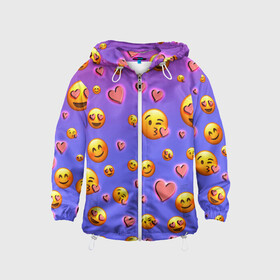 Детская ветровка 3D Очень много эмодзи: во Владимире, 100% полиэстер | подол и капюшон оформлены резинкой с фиксаторами, по бокам два кармана без застежек, один потайной карман на груди | сердца | смайл | смайлик | эмодзи