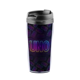 Термокружка-непроливайка с принтом Little Big UNO во Владимире, внутренняя часть — пищевой пластик, наружная часть — прозрачный пластик, между ними — полиграфическая вставка с рисунком | объем — 350 мл, герметичная крышка | 2020 | eurovision | gokk | little big | open up | roterdam | song contest | trend | uno | евровидение | евровидение 2020 | ильич | илья прусикин | мерч | софья таюрская | топ