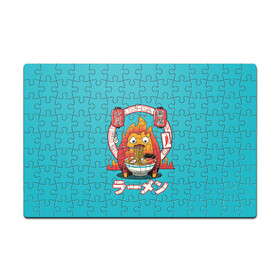 Пазл магнитный 126 элементов с принтом Calcifer & ramen во Владимире, полимерный материал с магнитным слоем | 126 деталей, размер изделия —  180*270 мм | ведьма пустоши | кальцифер | маркл | пугало | пугало репка | софи | софи хаттер | хаул | хаул пендрагон | ходячий замок | ходячий замок хаула