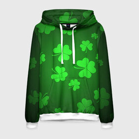 Мужская толстовка 3D с принтом Клевер во Владимире, 100% полиэстер | двухслойный капюшон со шнурком для регулировки, мягкие манжеты на рукавах и по низу толстовки, спереди карман-кенгуру с мягким внутренним слоем. | арт | зеленый | клевер | рисунок | светлый | темный | удача | яркий
