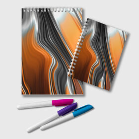 Блокнот с принтом абстрация во Владимире, 100% бумага | 48 листов, плотность листов — 60 г/м2, плотность картонной обложки — 250 г/м2. Листы скреплены удобной пружинной спиралью. Цвет линий — светло-серый
 | Тематика изображения на принте: абстракция | белое | волны | оранжевое | полосы | серое | узор | черное