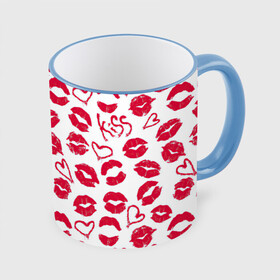 Кружка с принтом Поцелуи во Владимире, керамика | ёмкость 330 мл | английский | английский текст | английский язык | арт | бардовый | губы | иностранный | иностранный текст | иностранный язык | косметика | красный | помада | поцелуи | поцелуй | рисунок | розовый