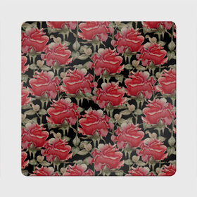 Магнит виниловый Квадрат Красные розы на черном фоне: во Владимире, полимерный материал с магнитным слоем | размер 9*9 см, закругленные углы | Тематика изображения на принте: 8 марта | flowers | summer | ботаническая иллюстрация | весна | зеленый | красный | лето | любовь | праздник | принт | природа | растения | розы | цветы | черный