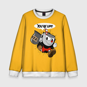Детский свитшот 3D с принтом CUPHEAD во Владимире, 100% полиэстер | свободная посадка, прямой крой, мягкая тканевая резинка на рукавах и понизу свитшота | art | cartoon | cup | cuphead | devil | dice | game | king | mugman | the | арт | бос | босс | голова | демон | дьявол | игра | капхед | магмен | мультик | мультфильм | платформер | чаша | чашка | человек | черт