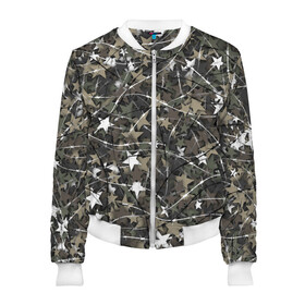 Женский бомбер 3D Звёзды и колючки: во Владимире, 100% полиэстер | застегивается на молнию, по бокам два кармана без застежек, мягкие манжеты, по низу бомбера и на воротнике — эластичная резинка | звезда | звездатый | камуфляж | колючая проволока | милитари | паттерн | хаки | шипы