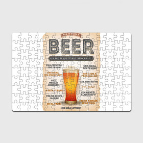 Головоломка Пазл магнитный 126 элементов с принтом ПИВО НА ВСЕХ ЯЗЫКАХ МИРА во Владимире, полимерный материал с магнитным слоем | 126 деталей, размер изделия —  180*270 мм | Тематика изображения на принте: alchohol | beer | drink | заграница | напитки | пенное | солод | хмель | языки