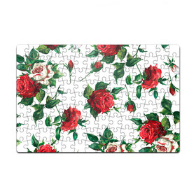Пазл магнитный 126 элементов с принтом Розы во Владимире, полимерный материал с магнитным слоем | 126 деталей, размер изделия —  180*270 мм | арт | белая роза | белые розы | белые цветы | белый цветок | большие цветы | большой цветок | красная роза | красные розы | красные цветы | красный цветок | поле | поле цветов | рисунок | роза | розы