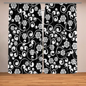Фотошторы с принтом Векторные цветы во Владимире, Блэкаут (светозащита 90%) / Габардин (светозащита 40% | 2 полотна шириной по 145 см; Высота 200-300 см; Крепление: шторная лента (на крючки); | арт | вектор | векторные цветы | векторный рисунок | ночь | рисунок | тёмный фон | цветок | цветы | чёрное | яркие цветы | яркий цветок