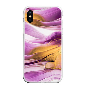 Чехол для iPhone XS Max матовый с принтом Наслоение красок  во Владимире, Силикон | Область печати: задняя сторона чехла, без боковых панелей | fluid art | абстракция | золото | краска | полосы | слои