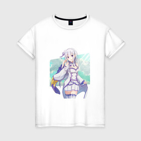 Женская футболка хлопок с принтом Эмилия - Re:Zero во Владимире, 100% хлопок | прямой крой, круглый вырез горловины, длина до линии бедер, слегка спущенное плечо | emilia | re zero | re: zero | re: zero – жизнь с нуля в другом мире | аниме | вайфу | манга | ре зеро | эмилия