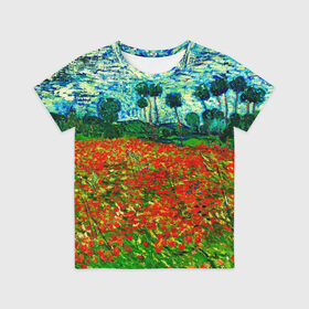 Детская футболка 3D с принтом Поле с маками, Ван Гог во Владимире, 100% гипоаллергенный полиэфир | прямой крой, круглый вырез горловины, длина до линии бедер, чуть спущенное плечо, ткань немного тянется | art | van gogh | vincent van gogh | абстракционизм | арт | ван гог | винсент ван гог | деревья | импрессионизм | искусство | картина | картины маслом | краски | маки | небо | поляна | природа | провинция | рисунок
