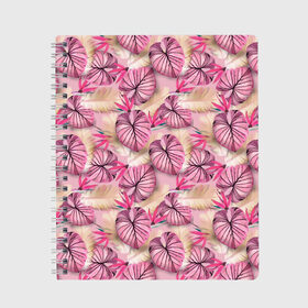 Тетрадь Розовый тропический узор: во Владимире, 100% бумага | 48 листов, плотность листов — 60 г/м2, плотность картонной обложки — 250 г/м2. Листы скреплены сбоку удобной пружинной спиралью. Уголки страниц и обложки скругленные. Цвет линий — светло-серый
 | Тематика изображения на принте: бежевый | листья | пальмовые листья | розовые цветы | розовый | тропические цветы | цветочный