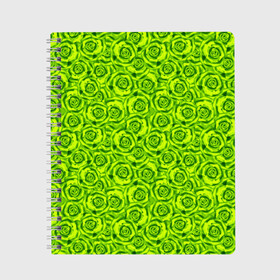 Тетрадь с принтом Неоновый цветочный узор  во Владимире, 100% бумага | 48 листов, плотность листов — 60 г/м2, плотность картонной обложки — 250 г/м2. Листы скреплены сбоку удобной пружинной спиралью. Уголки страниц и обложки скругленные. Цвет линий — светло-серый
 | детский | женский | зеленый | лето | неоновый узор | розы | современный | яркий зеленый