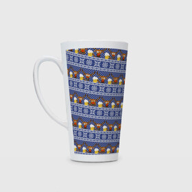 Кружка Латте с принтом Олени отдыхают во Владимире, Белая керамика | Объем 480 мл; Высота 150 мм; Диаметр 90 мм | вязанный | новогодний | олень | паттерн | рождественский | с оленями | свитер | узор