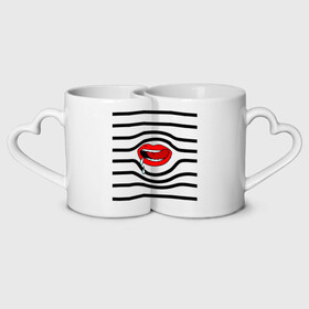 Кружки парные с принтом С аппетитом во Владимире, белая керамика | круглая кружка — 220 мл, кружка с выемкой — 200 мл | аппетит | графика | губы | линии | полосы | приколы | рот | смак | юмор