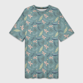 Платье-футболка 3D Цветочный принт. Декоративный винтажный узор с цветами и веточками: во Владимире,  |  | бесконечный | винтажный узор | декоративный | деревенский | полная запечатка | ретро | текстильный | узоры | цветы | цветы и веточки