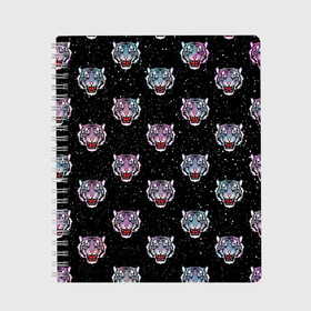 Тетрадь с принтом КОСМИЧЕСКИЙ НОВОГОДНИЙ БЕЛЫЙ ТИГР 2022 во Владимире, 100% бумага | 48 листов, плотность листов — 60 г/м2, плотность картонной обложки — 250 г/м2. Листы скреплены сбоку удобной пружинной спиралью. Уголки страниц и обложки скругленные. Цвет линий — светло-серый
 | Тематика изображения на принте: 2022 | beast | merry christmas | new year | red bow | santa hat | snow | tiger | winter | winter is coming | year of the tiger | год тигра | дед мороз | животные | звери | зверь | зима | зима 2022 | зима близко | новог | новогодни