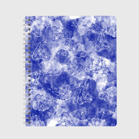 Тетрадь с принтом Тигр гжель во Владимире, 100% бумага | 48 листов, плотность листов — 60 г/м2, плотность картонной обложки — 250 г/м2. Листы скреплены сбоку удобной пружинной спиралью. Уголки страниц и обложки скругленные. Цвет линий — светло-серый
 | Тематика изображения на принте: гжель | дикие кошки | новый год | символ года | тигр